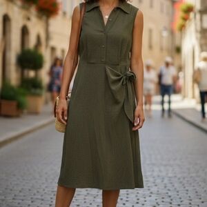 Elegant Olive Green Sleeveless Dress